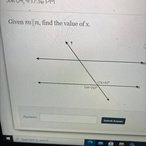 Given m|n, find the value of x.
+
>m
(7X+6)
(9X-24)