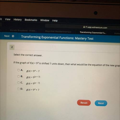 18 exponential Functions: Mastery Test

Submit Test
Tools
0 Info
2
Select the correct answer
If th