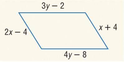 Solve for x in the parallelogram below
Options
x=8
x=6
x=10
x=60