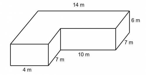 Find the surface area and volume of the prism shown below.

A prism with an L shaped base. The sid