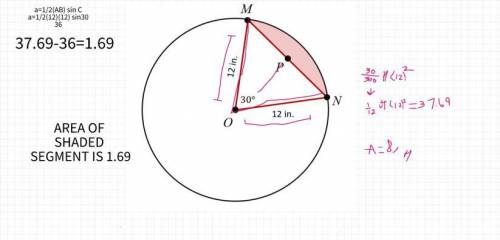 (10th grade geometry)(20 points)

Determine the the area of the shaded sector
CHECK MY WORK AND TE