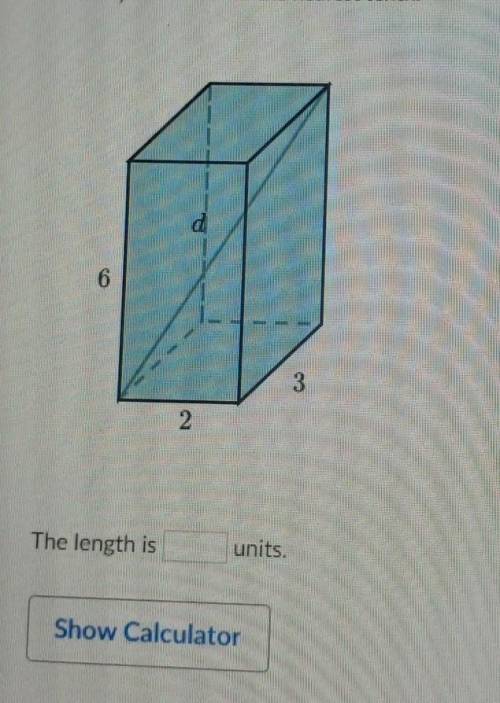 What is the length of the diagonal, d, of the rectangular prism shown below?​