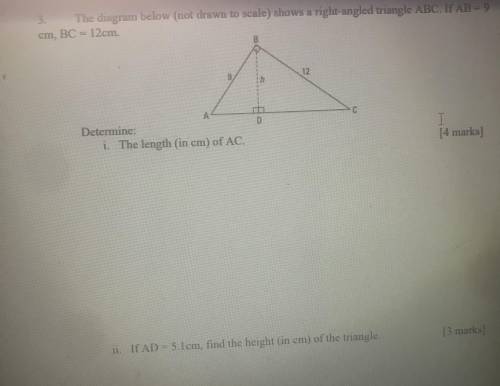 If AD = 5.1cm, find the height (in cm) of the triangle.