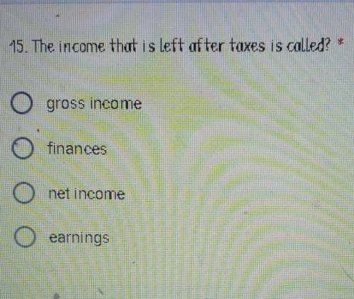 The income that is left after taxes Is Called?

Grass incomeFinancesNet incomeEarnings​