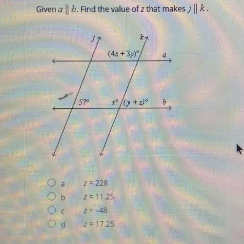 Given a||b Find the value of that makes j||k