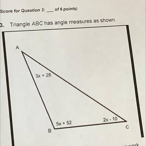 Triangle ABC has angle measrures as shown

(a) what is the value of x? show your work. 
(b) what i
