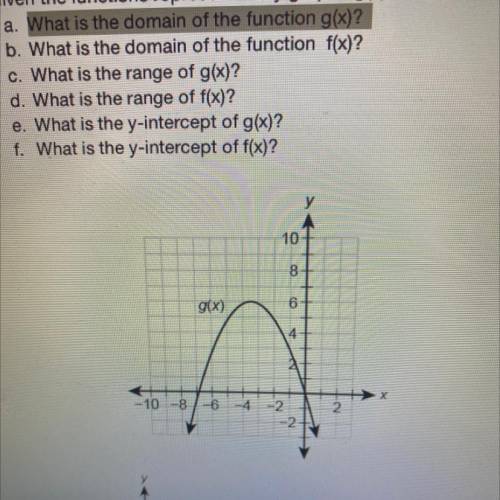 What is the domain of the function g(x)
pls help what are the answers a through f