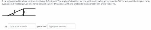 (Trigonometry) A ramp is needed to allow vehicles to climb a 2-foot wall. The angle of elevation fo