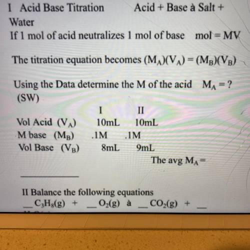 I Acid Base Titration Acid + Base à Salt +

Water
If 1 mol of acid neutralizes 1 mol of base mol =