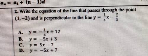 Write the equation of the line that passes throughout the point (1, -2 ) and is perpendicular to th
