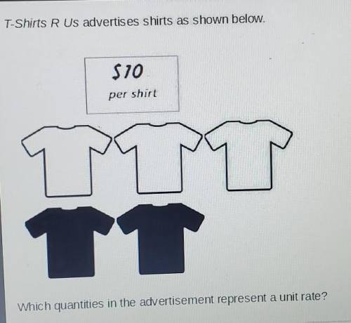 Which quantities in the advertisement represent a unit rate?

○ 3 white shirts to 2 black shirts○