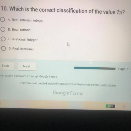 10. Which is the correct classification of the value 7 pi?