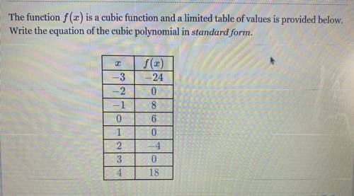 The function f(x) is a cubic function and a limited table of values is provided below. Write the eq