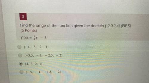 Find the range of the function given the domain (-2,0,2,4} 
f (x) = 1/4x - 3