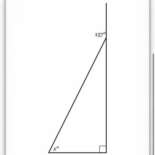 A side of the triangle below has been extended to form an exterior angle of 157°. Find the value of