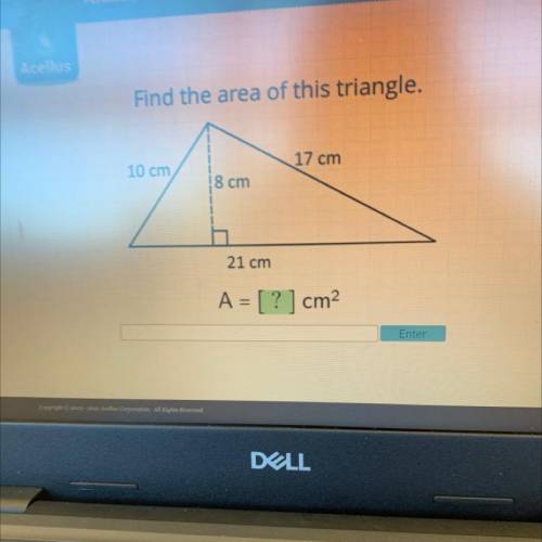 Find the area of this triangle.
17 cm
10 cm
8 cm
21 cm
A = [ ? ] cm2