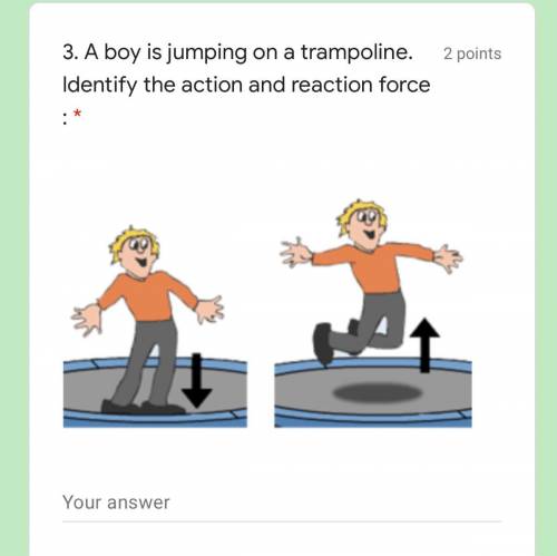 Answer please a boy is jumping on a trampoline identify the action and reaction force