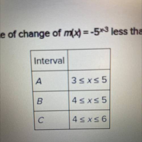 For which intervals below is the average rate of change of m(x)=-5^x3 less than-25
