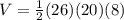 V=\frac{1}{2}(26)(20)(8)
