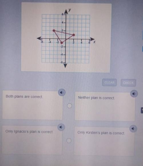 Ignacio and Kirsten want to find out if the triangle formed by connecting (-1,-1). (-3,2), and (2,