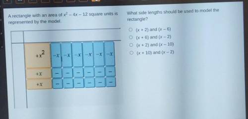 21 22 23 20 A rectangle with an area of x2 - 4x - 12 square units is represented by the model. What