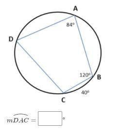 Given a circle with points A, B, C, D on the circumference of the circle. What is the measure of DA