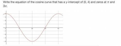 Write the equation of the cosine curve that has a y-intercept of (0, 4) and zeros at π and 3π.
