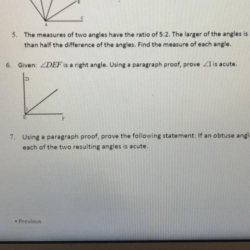 Given: ZDEF is a right angle. Using a paragraph proof, prove 41 is acute.