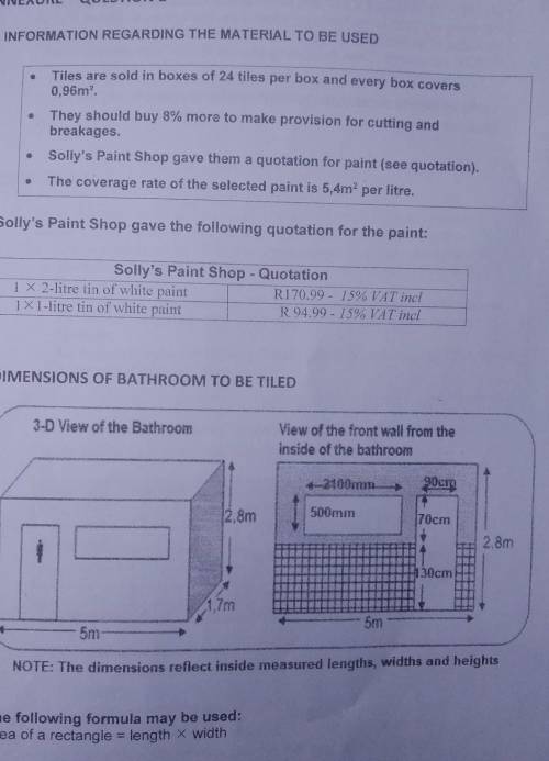 the grade 11 learners want to renovate the bathrooms at the school. they decide to tile the bottom