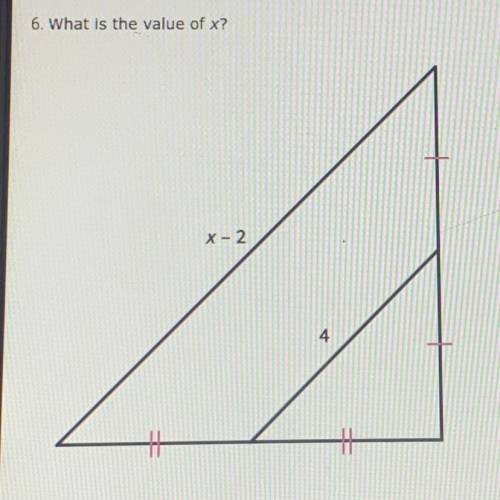 6. What is the value of x?
A. 10
B. 8
C. 4
D. 6