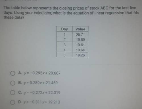 The table below represents the closing prices of stock ABC for the last five days. Using your calcu