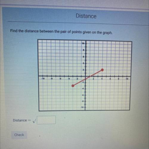 Find the distance between the pair of points that given on the graph?