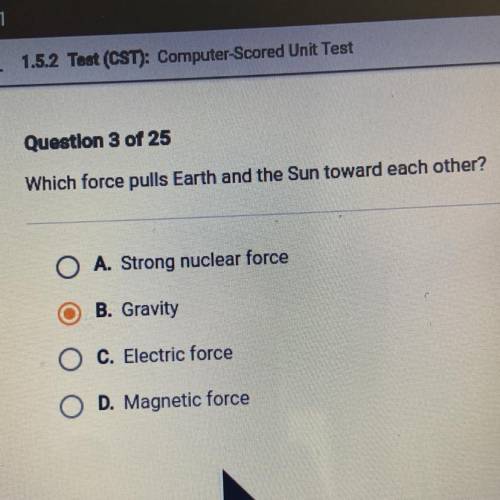 Which force pulls earth and the sun toward each other?