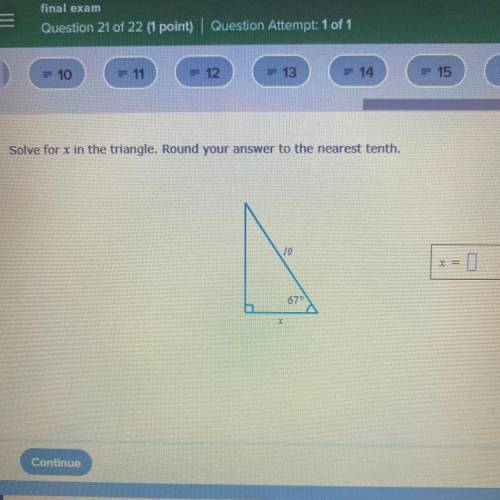 Solve for x in the triangle round your answer to the nearest tenth 
Pls help ASAP!!
