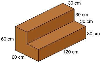 Linda is building steps for her porch. What is the volume of the first step?

Answer quick please!
