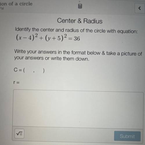 Identify the center and radius of the circle with equation. 
( please help me )