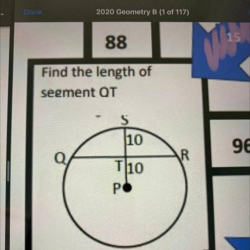 Find the length of
segment QT