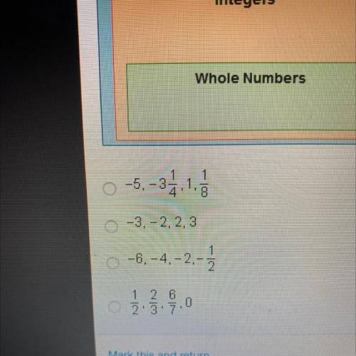 Which set of numbers includes only integers?

Rational Numbers
Integers
Whole Numbers
-5, - 32.1,