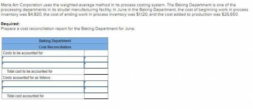Maria Am Corporation uses the weighted-average method in its process costing system. The Baking Dep