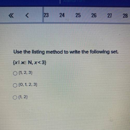 Use the listing method to write the following set \ 1,2,3\; [0, 1, 2, 3] O (1, 2)