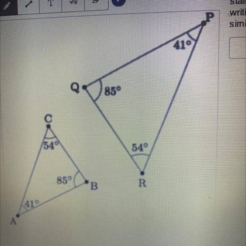 Given the similar triangles at the left, write a similarity statement.

HELP IS NEEDED PLEASE