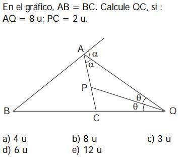 On the Graph AB = BC. Calculate QC, if: AQ = 8u; QP = 2u.