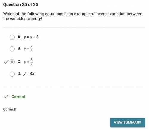 Which of the following equations is an example of inverse variation between the variables x and y?