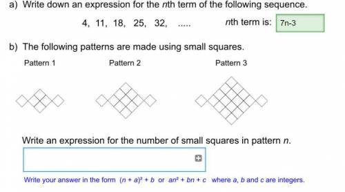 1. Write an expression for the number of small squares for n?

2a. Find the nth term of the sequen
