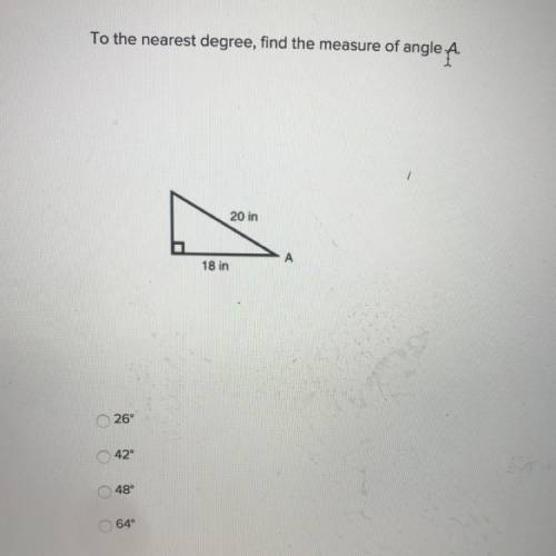 To the nearest degree, find the measure of angle A.