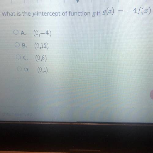 Consider the graph of the function f(x) =

= 10^x
What is the y-intercept of function gif g(x)
=4f