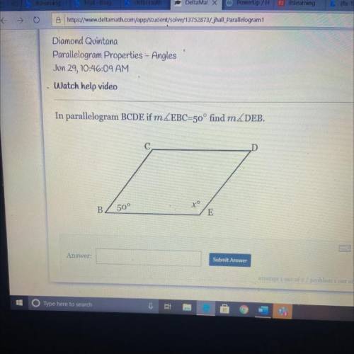 In parallelogram BCDE if m
C
B
70
50°
E