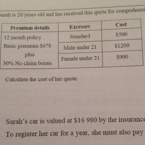 IF YOURE GOOD AT CAR INSURANCE PLEASE HELP MEE

Sarah is 20 years old and has received this quote