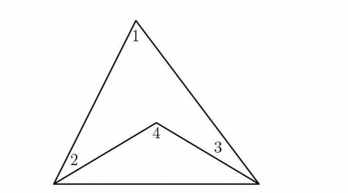 What is the measure of angle 4 if angle 1 = 76 degrees, angle 2 = 27 degrees and angle 3 = 17 degre