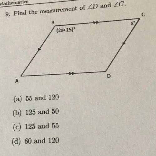 Find the measurement of ∠D and ∠C